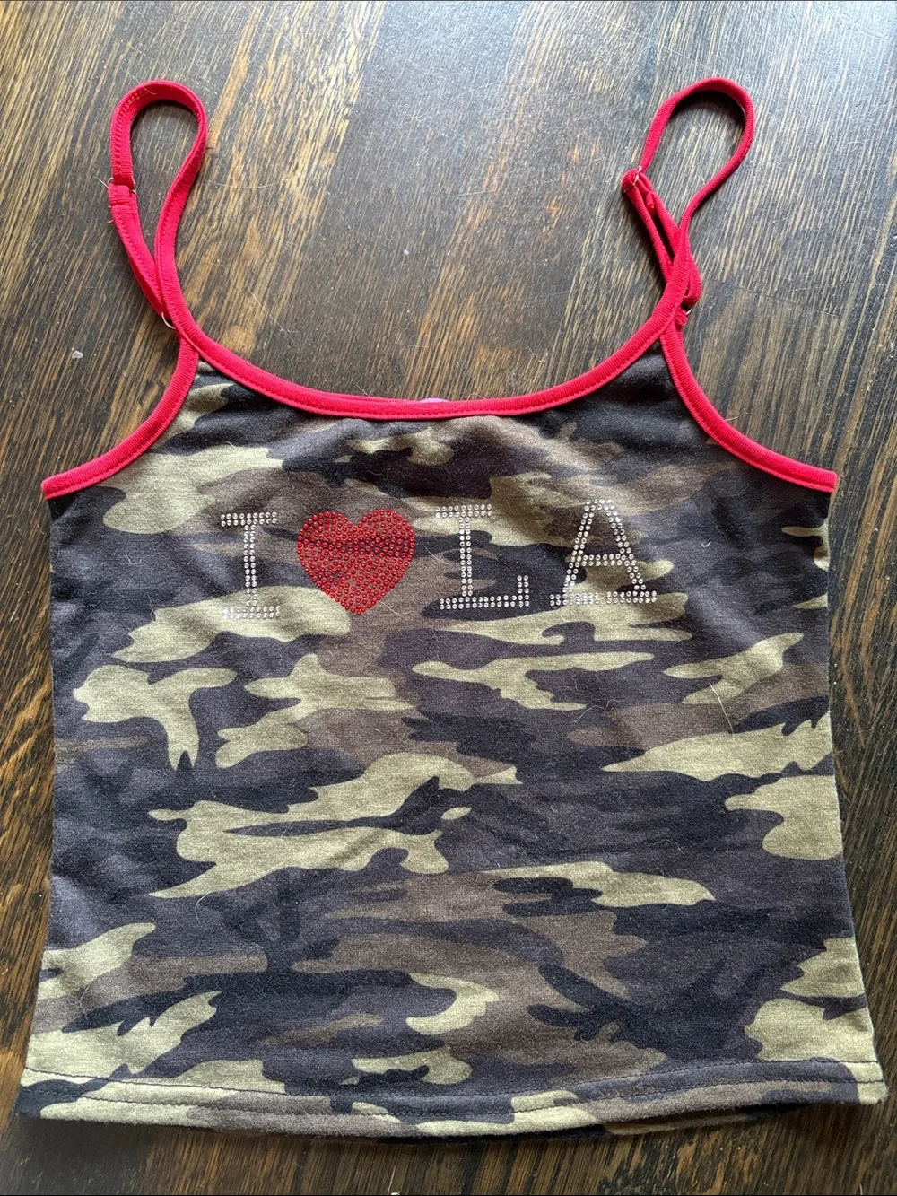 Edikted Camo Tank with Red Trim and Rhinestone 